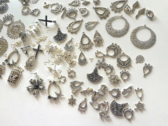 SALE Huge LOT silver findings for jewelry creation, bangle making earring decor, fasteners charms pendants dangle chandelier necklace