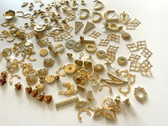 SALE Huge LOT gold findings for jewelry creation, bangle making earring decor, fasteners charms pendants dangle chandelier necklace