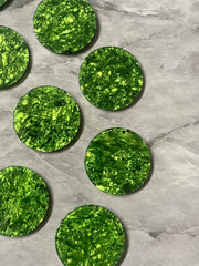 Green Crinkle Shiny Acrylic Blanks Cutout, Circle blanks, earring pendant jewelry making, 35mm circle jewelry, 1 Hole circle bangle pendant