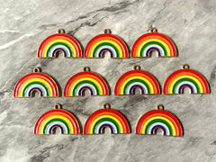 WHOLESALE Set of 10 Metal Rainbow charms, colorful rainbow pendants beads, 1 hole in top sale clearance 33mm across charms