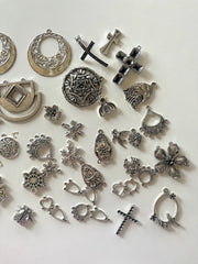 SALE Huge LOT silver findings for jewelry creation, bangle making earring decor, fasteners charms pendants dangle chandelier necklace