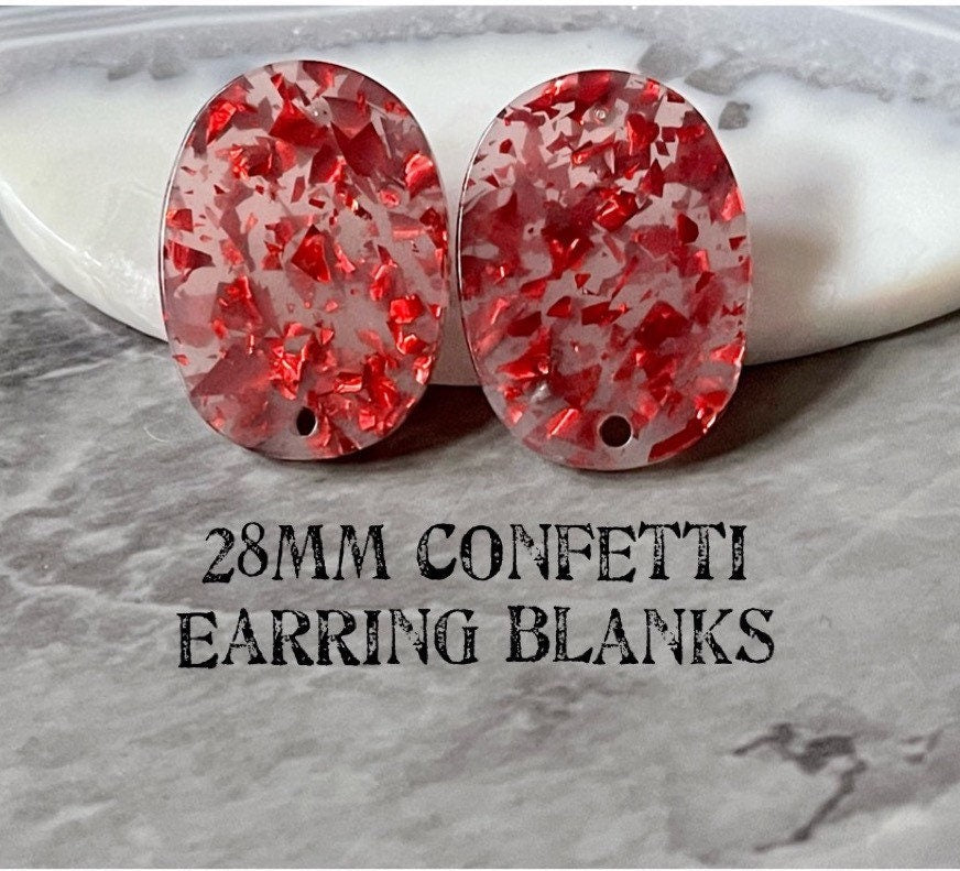 Red Confetti Rainbow 28mm Mosaic post earring blanks, colorful drop earring, chunky stud earrings statement jewelry, dangle DIY making