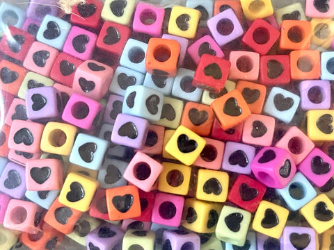 WHOLESALE Square Heart Beads, colorful bead soup