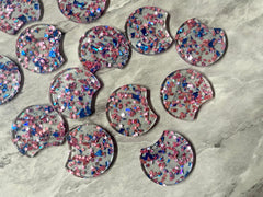 Pink Star & Blue Confetti Resin Beads, circle cutout acrylic 36mm Earring Necklace pendant bead, one hole at top, jewelry acrylic DIY