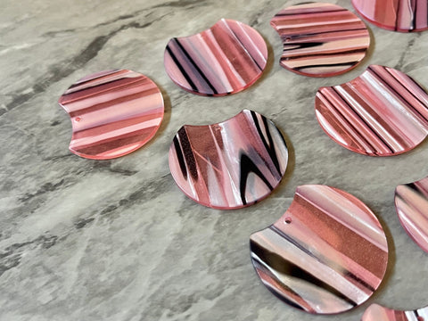 Pink Silver Black Striped Resin Acrylic Blanks Cutout, circle round earring pendant jewelry making, 35mm jewelry, 1 Hole earring blanks