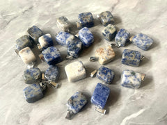 WHOLESALE 24 Agate Pendants, gemstone pendant beads, Quartz charms for jewelry making, black gray blue silver beads