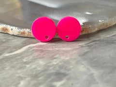 14mm HOT PINK post earring round blanks, hot pink round earring, pink stud earring, drop dangle earring making colorful jewelry blanks