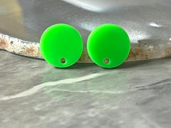 14mm NEON GREEN post earring round blanks, green round earring, green stud earring, drop dangle earring making colorful jewelry blanks