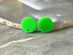 14mm NEON GREEN post earring round blanks, green round earring, green stud earring, drop dangle earring making colorful jewelry blanks