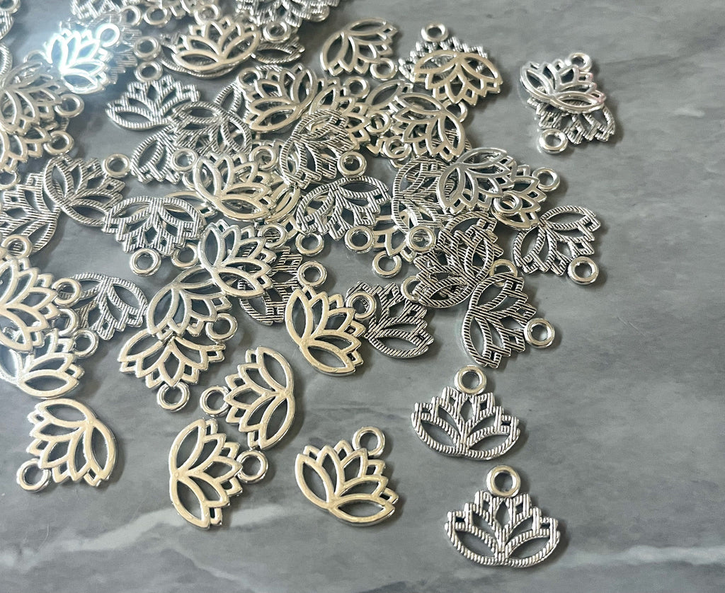WHOLESALE Lotus flower silver charms, sale charms, clearance charms, buddha charms
