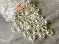 WHOLESALE! Silver barrel clear glass rondelle beads