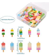 WHOLESALE 40 Popsicle Pendants, resin colorful summer treats, cabochon ice cream cone beads, sale clearance