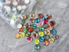 WHOLESALE 200 14mm nature cabochon pieces, flat back earring blanks, tree cabochons, colorful cabochons