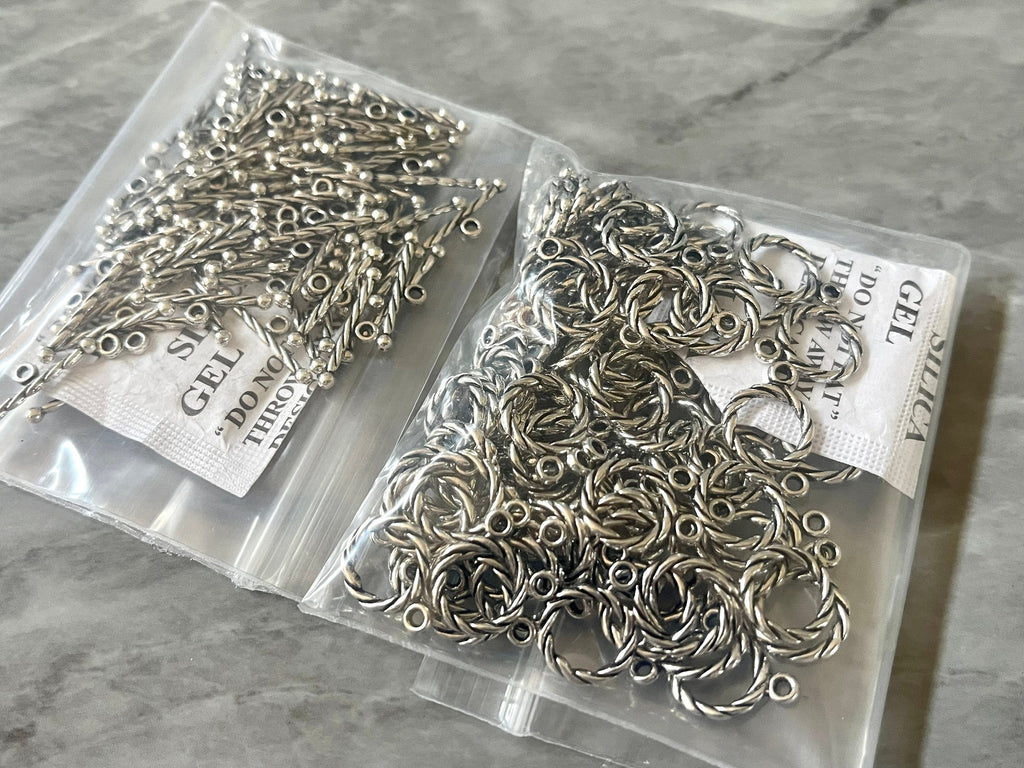 WHOLESALE Silver toggle twisted closure, set of 100 gray black silver