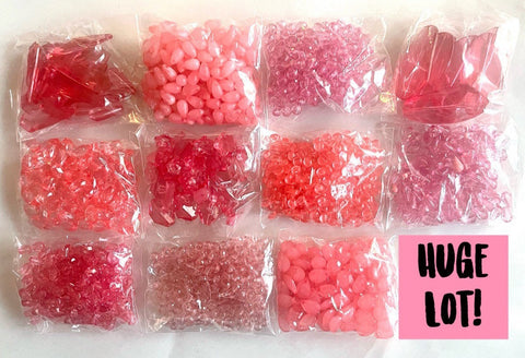 SALE Huge LOT Pink beads, faceted crystals jewelry making, bangle making beads, oval crystals, acrylic beads, tassel gems light pink blush
