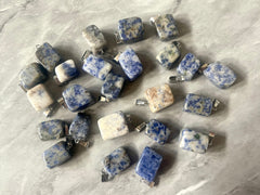 WHOLESALE 24 Agate Pendants, gemstone pendant beads, Quartz charms for jewelry making, black gray blue silver beads