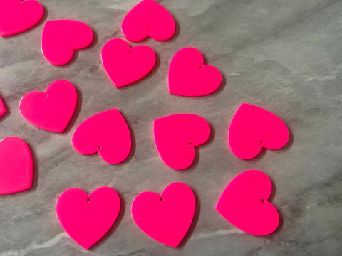 Bright Pink neon heart Beads, heart cutout acrylic 28mm Earring Necklace pendant bead one hole colorful pink