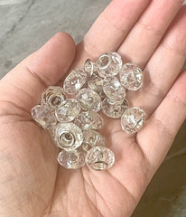 WHOLESALE! Silver barrel clear glass rondelle beads