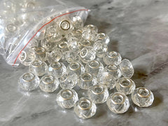 WHOLESALE! Silver barrel clear glass rondelle beads