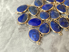 LAST CHANCE GORGEOUS Natural Lapis Lazuli Links connectors, with Brass Findings, Faceted, teardrop, Golden, 27mm top to bottom, Hole: 2mm