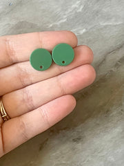 14mm KELLY GREEN post earring round blanks, green round earring, green stud earring, drop dangle earring making colorful jewelry blanks