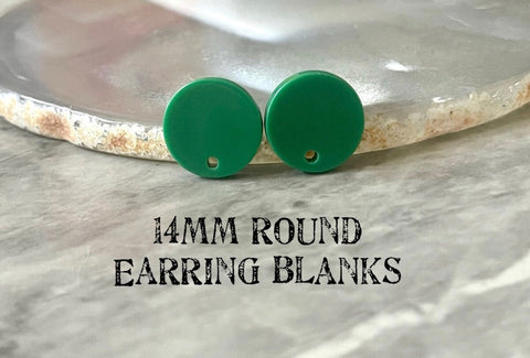 14mm KELLY GREEN post earring round blanks, green round earring, green stud earring, drop dangle earring making colorful jewelry blanks