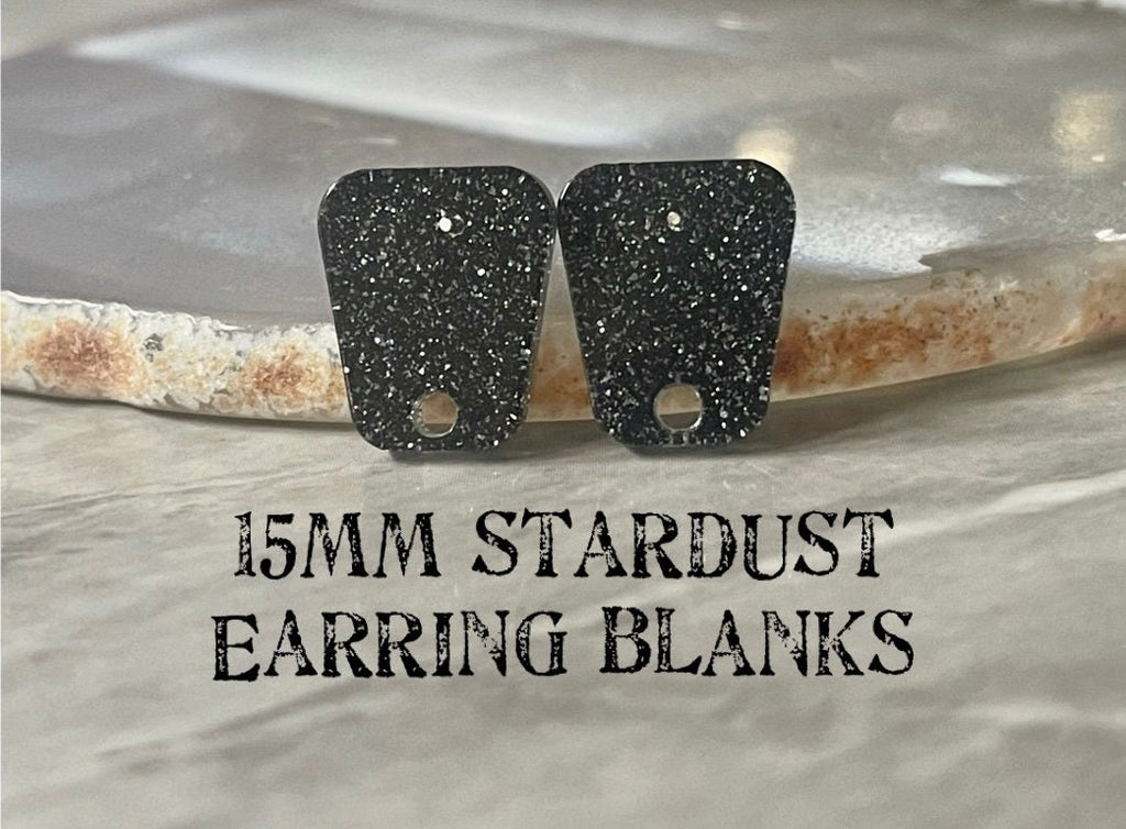 15mm black stardust post earring blanks drop earring, stud earring jewelry dangle DIY earring making rectangle resin, black earrings