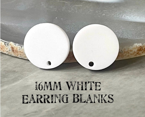 White 16mm colorful circle post earring circle blanks, drop earring stud earring, jewelry dangle DIY earring making round white