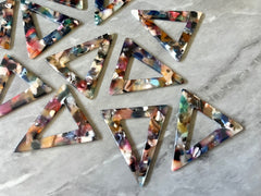 Rainbow Tortoise Shell Beads, Triangle shape acrylic 41mm Long Earring or Necklace pendant bead, one hole at top, acrylic tortoise shell