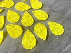 Glitter Neon Yellow 39mm Teardrop, jewelry DIY blanks, drop dangle for earrings or necklace, yellow earrings, geometric boho rhinestone