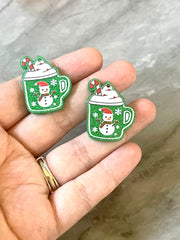 XL Christmas Cocoa Acrylic Blanks Cutout, earring jewelry making, drop blanks, 30mm green glitter hot chocolate coffee cup peppermint
