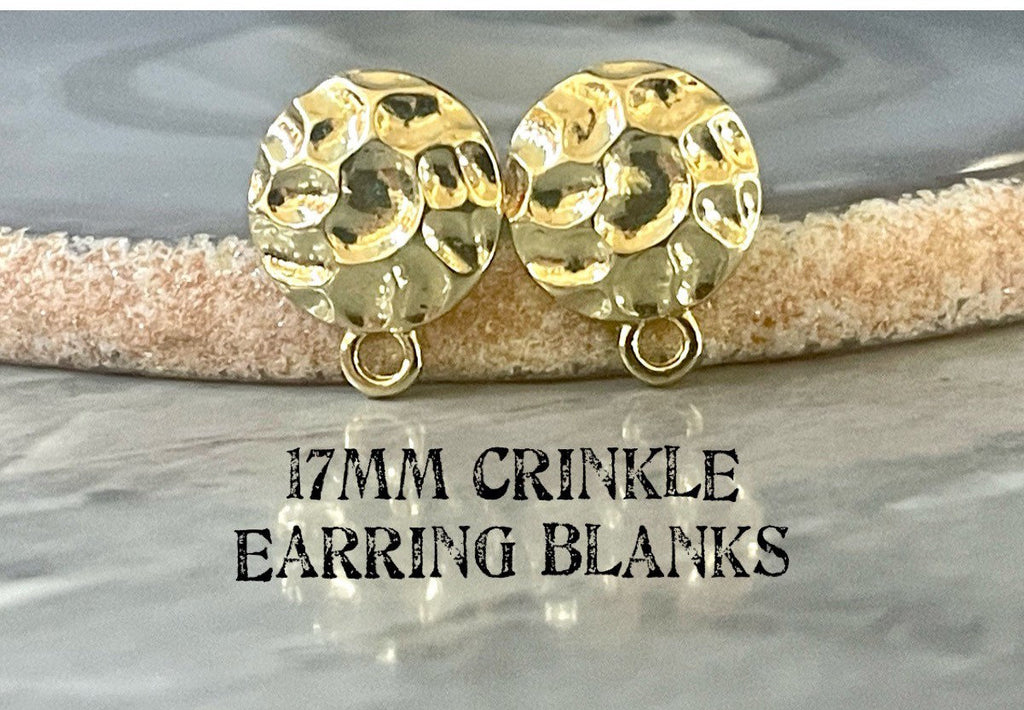 Gold Pinched Crinkle Moon post earring blanks drop earring, stud earring jewelry dangle DIY earring making fancy drop evening round circle