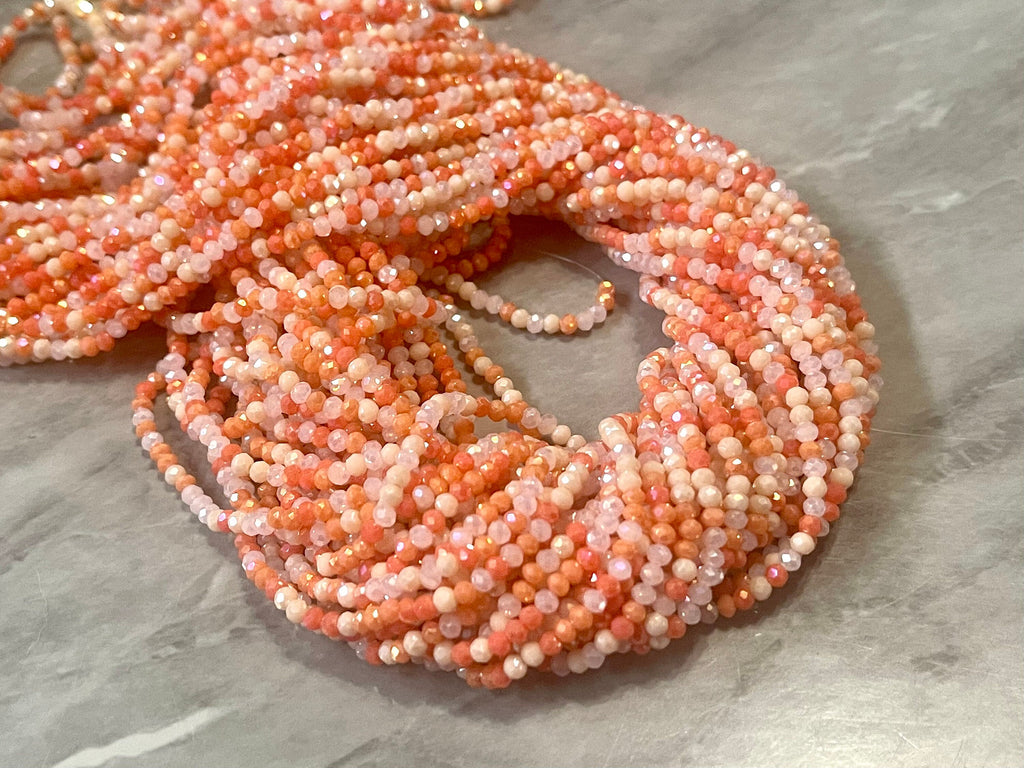 WHOLESALE! Coral Cove orange white Glass Beads Strands 3mm Faceted Rondelle Bead strands, 16 inch strands 190 beads per strands