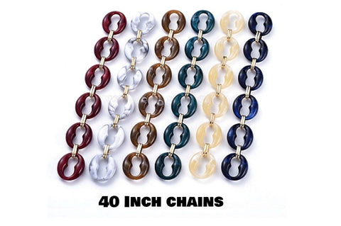 XL LINKED chain, 40” mask chain chunky necklace or bracelet, lucite resin chain links jewelry making, plastic connector large blue white red
