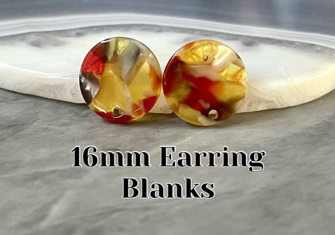 16mm art deco confetti post earring blanks drop earring stud earrings jewelry dangle DIY earring making round resin colorful red yellow blac
