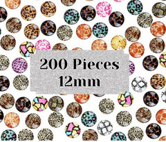 SALE Lot of 200 pieces 12mm Glass Circle Earrings, silver bronze gold stud earring jewelry making, 200 piece bead resin acetate animal print