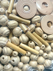 WHOLESALE Lot of wood beads, tube Heishi bracelet Kit, wood beads, strand beads round beads, clearance beads, donut beads