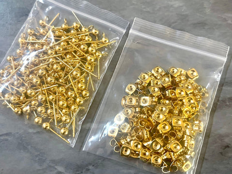 WHOLESALE Gold Ball Earring Blanks and gold stoppers, sale clearance