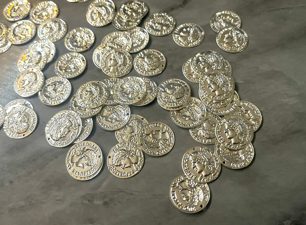 WHOLESALE Huge LOT silver findings for jewelry creation, bangle making earring decor, hammered coin circle 1 hole