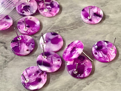 16mm art deco confetti post earring blanks drop earring, stud earrings jewelry dangle DIY earring making round resin sparkle colorful purple