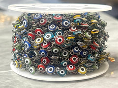 30 Foot Roll Evil Eye WHOLESALE glass beads, colorful beads, royal blue clearance beads necklace bracelet mandala, rhinestone glass chain