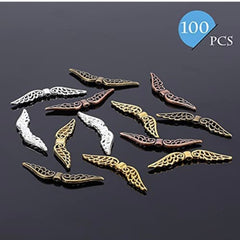 100 WHOLESALE Large SILVER gold bronze Metal pendants, Silver Angel wing pendant beads, pendant necklaces, filigree earrings