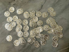 WHOLESALE Huge LOT silver findings for jewelry creation, bangle making earring decor, hammered coin circle 1 hole