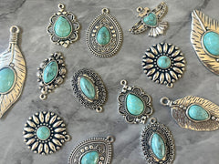 WHOLESALE silver and Turquoise Pendants, set of leaf pendants Iron Hardware, silver beads cobblestone chunky stone gemstone pendant