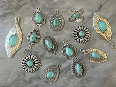 WHOLESALE silver and Turquoise Pendants, set of leaf pendants Iron Hardware, silver beads cobblestone chunky stone gemstone pendant