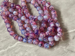 Tie Dye Glass Round Bead Strands, Blue Purple Glass Beads Strands, Circle Round Blue Gray 8mm, sale clearance beads 100pcs/strand