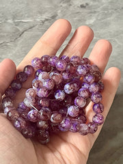 Tie Dye Glass Round Bead Strands, Brown Purple Glass Beads Strands, Circle Round Gray 8mm, sale clearance beads 100pcs/strand lavender