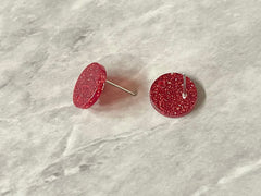14mm Red GLITTER post earring blanks drop earring, stud jewelry dangle DIY earrings making round resin, confetti circle rainbow blanks