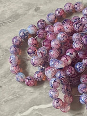 Tie Dye Glass Round Bead Strands, Blue Purple Glass Beads Strands, Circle Round Blue Gray 8mm, sale clearance beads 100pcs/strand