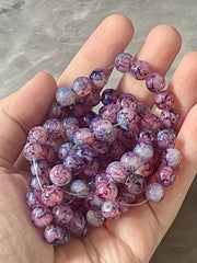 Tie Dye Glass Round Bead Strands, Blue Purple Glass Beads Strands, Circle Round Blue Gray 8mm, sale clearance beads 100pcs/strand